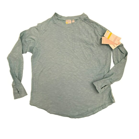 Zella All Day Teal Reef Long Sleeve Shirt XS Nordstrom Blue Green Cotton Womens - Picture 3 of 7